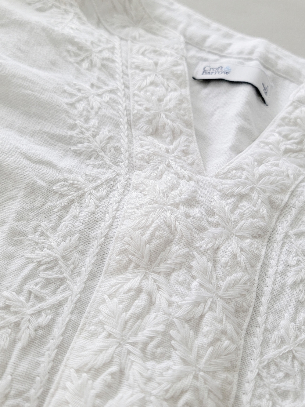 Croft & Barrow White Embroidered Linen Blend Tank Top Dress Size Large - Picture 5 of 9